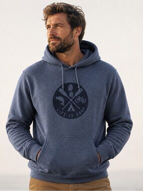 Gray & Wild Life Is Good Men's Navy Graphic Pullover Hoodie / Camping Hoodie